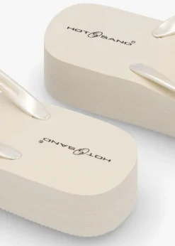 Best HOT SAND Beige Embellished Toe Post Wedge Flip Flops