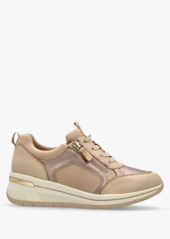 Sale CAPRICE Beige Leather & Neoprene Side Zip Trainers