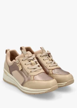 Sale CAPRICE Beige Leather & Neoprene Side Zip Trainers