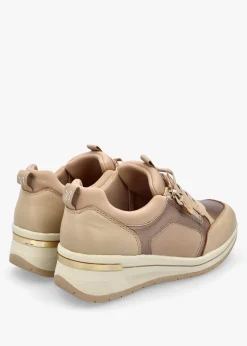 Sale CAPRICE Beige Leather & Neoprene Side Zip Trainers