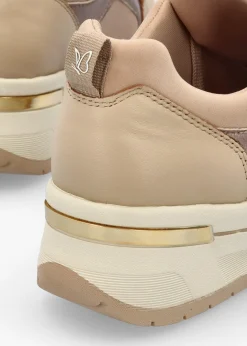 Sale CAPRICE Beige Leather & Neoprene Side Zip Trainers