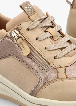 Sale CAPRICE Beige Leather & Neoprene Side Zip Trainers