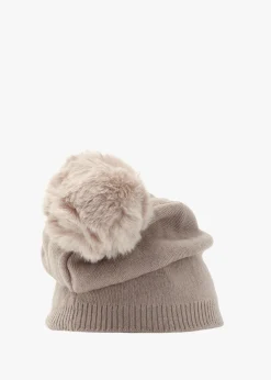 New DANIEL Beige Slouchy Knitted Pom Pom Hat