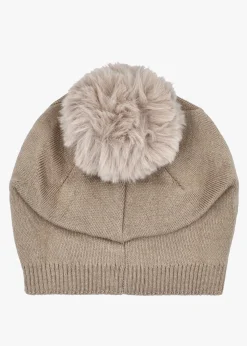 New DANIEL Beige Slouchy Knitted Pom Pom Hat