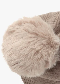 New DANIEL Beige Slouchy Knitted Pom Pom Hat