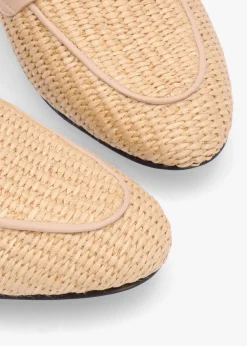 Outlet EVALUNA Beige Woven Raffia Loafers