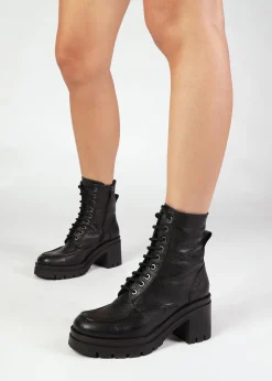 Best DANIEL Bella Black Leather Block Heel Ankle Boots