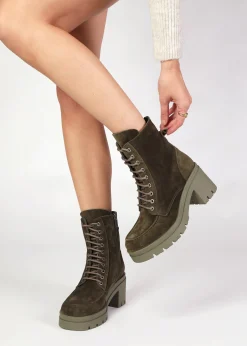 Best DANIEL Bella Green Suede Block Heel Ankle Boots