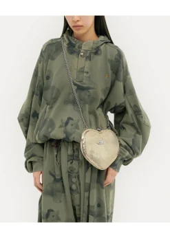 Hot VIVIENNE WESTWOOD Belle Gold Metallic Crinkle Leather Heart Frame Cross-Body Bag