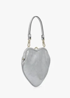 Sale VIVIENNE WESTWOOD Belle Silver Metallic Crinkle Leather Heart Frame Cross-Body Bag
