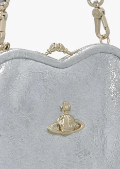 Sale VIVIENNE WESTWOOD Belle Silver Metallic Crinkle Leather Heart Frame Cross-Body Bag