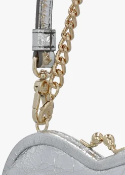 Sale VIVIENNE WESTWOOD Belle Silver Metallic Crinkle Leather Heart Frame Cross-Body Bag