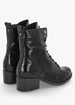 Fashion MODA IN PELLE Bezzie Black Patent Leather Block Heel Ankle Boots