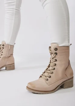 Outlet MODA IN PELLE Bezzie Cream Leather Block Heel Ankle Boots