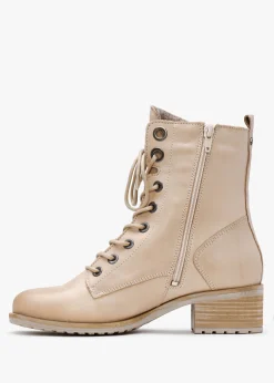 Outlet MODA IN PELLE Bezzie Cream Leather Block Heel Ankle Boots