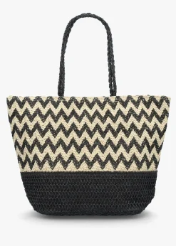 Online BLE Black & Beige Woven Paper Chevron Shopper Bag