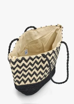 Online BLE Black & Beige Woven Paper Chevron Shopper Bag