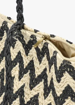 Online BLE Black & Beige Woven Paper Chevron Shopper Bag