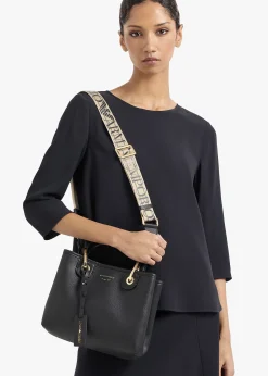 New EMPORIO ARMANI Black & Silver Pebbled Shopper With Pouch