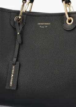 New EMPORIO ARMANI Black & Silver Pebbled Shopper With Pouch