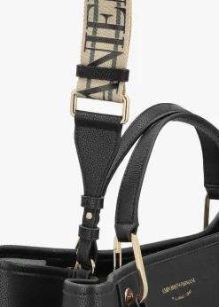 New EMPORIO ARMANI Black & Silver Pebbled Shopper With Pouch