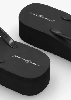 Outlet HOT SAND Black Embellished Toe Post Wedge Flip Flops