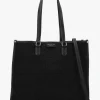 New MY BEST BAG Black Embossed Crochet & Leather Tote Bag