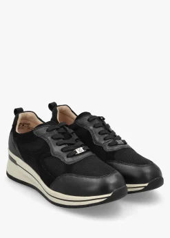 Fashion CAPRICE Black Leather & Mesh Trainers
