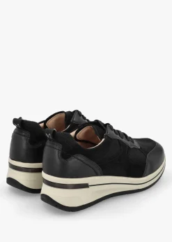 Fashion CAPRICE Black Leather & Mesh Trainers