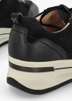 Fashion CAPRICE Black Leather & Mesh Trainers
