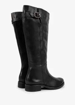 Fashion MANAS Black Leather Knee High Boots