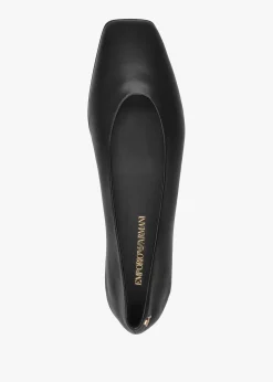 Fashion EMPORIO ARMANI Black Leather Square Toe Ballet Pumps