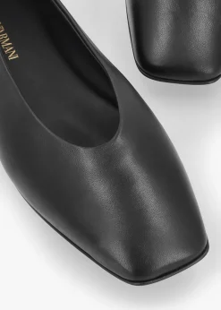 Fashion EMPORIO ARMANI Black Leather Square Toe Ballet Pumps