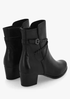 Sale CAPRICE Black Leather Twist Strap Block Heel Ankle Boots