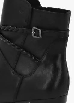 Sale CAPRICE Black Leather Twist Strap Block Heel Ankle Boots