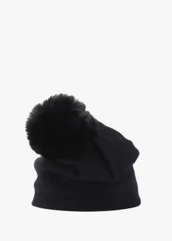 Clearance DANIEL Black Slouchy Knitted Pom Pom Hat