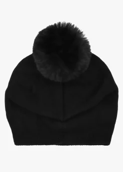 Clearance DANIEL Black Slouchy Knitted Pom Pom Hat