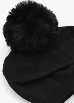 Clearance DANIEL Black Slouchy Knitted Pom Pom Hat