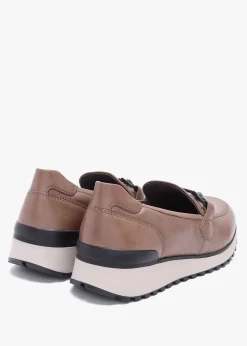 Fashion CAPRICE Blythe Taupe Leather Low Wedge Loafers