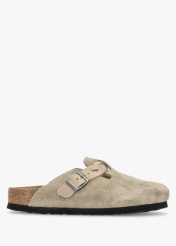 Clearance BIRKENSTOCK Boston Braided Taupe Suede Leather Clogs