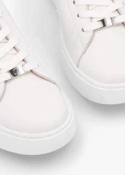 Outlet MODA IN PELLE Brandie White Leather Black Ankle Tab Trainers