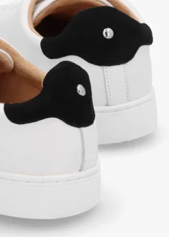 Outlet MODA IN PELLE Brandie White Leather Black Ankle Tab Trainers