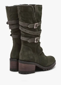 Hot MODA IN PELLE Brendie Khaki Suede Block Heel Calf Boots