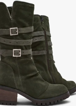 Hot MODA IN PELLE Brendie Khaki Suede Block Heel Calf Boots