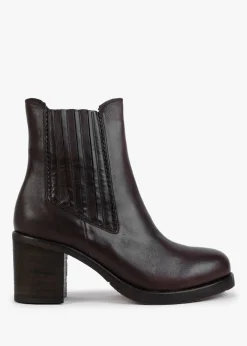 Hot MANAS Brown Leather Block Heel Chelsea Boots