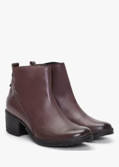 New Burgundy Leather Block Heel Ankle Boots