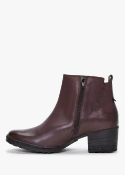 New Burgundy Leather Block Heel Ankle Boots