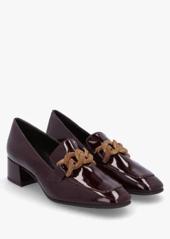 Clearance LUCA GROSSI Burgundy Patent Leather Chain Link Low Heel Loafers