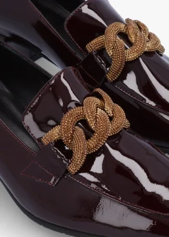 Clearance LUCA GROSSI Burgundy Patent Leather Chain Link Low Heel Loafers