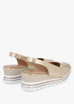 New DANIEL Canna Gold Leather Peep Toe Wedge Sandals